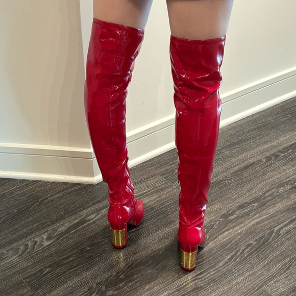 Roberto Cavalli Vitello Red Over the Knee Boots in Red Patent Leather - Picture 9 of 9